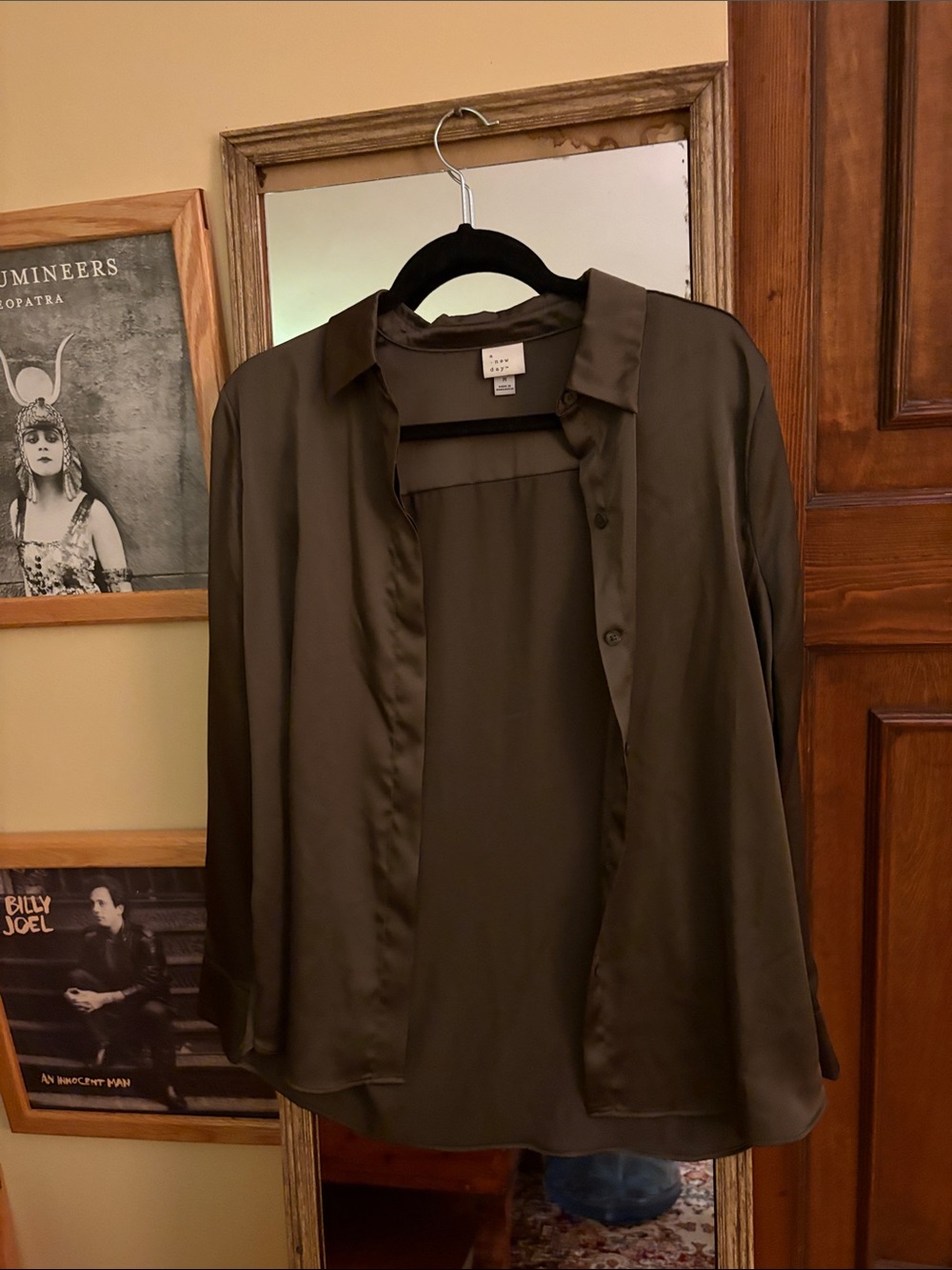 Vince Olive Satin Button-Front Blouse Jacket